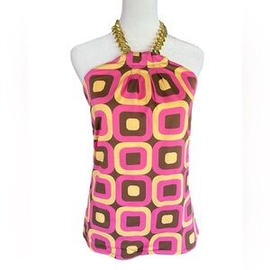 INC Mod Retro-Inspired Geometric Halter Top Gold-Tone Chain Neck Accent Size M